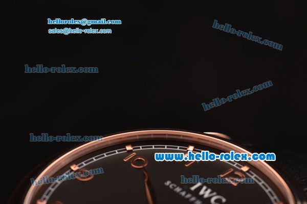 IWC Portuguese Swiss ETA 2836 Automartic Rose Gold Case with Black Dial and Numeral Markers - Click Image to Close