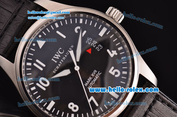 IWC Pilots Mark XVII Swiss ETA 2892 Automatic Steel Case with White Numeral Markers Black Dial and Black Leather Strap -1:1 Original - Click Image to Close