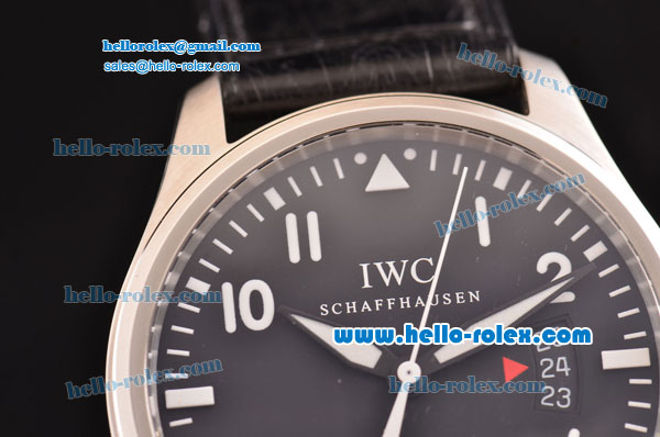 IWC Pilots Mark XVII Swiss ETA 2892 Automatic Steel Case with White Numeral Markers Black Dial and Black Leather Strap -1:1 Original - Click Image to Close