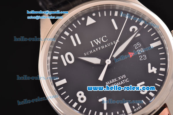 IWC Pilots Mark XVII Swiss ETA 2892 Automatic Steel Case with White Numeral Markers Black Dial and Black Leather Strap -1:1 Original - Click Image to Close