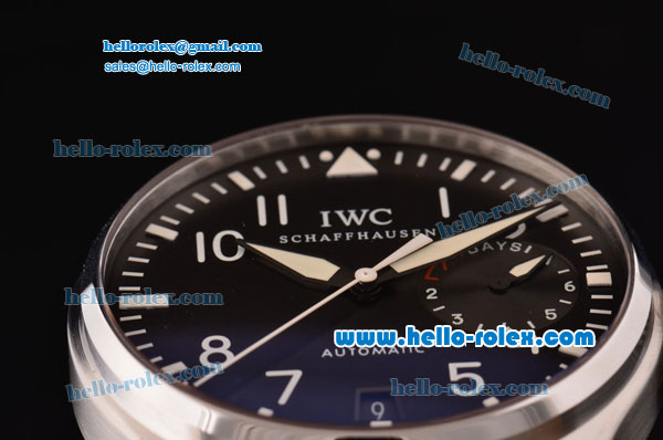 IWC Big Pilot Automatic Steel Case with White Numeral Markers Black Dial and Black Leather Strap - Click Image to Close