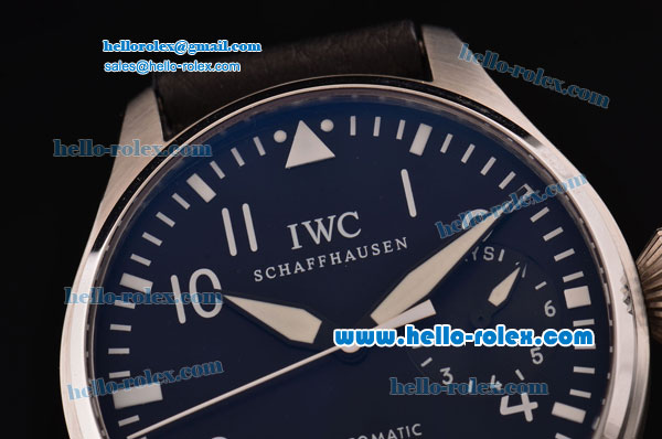 IWC Big Pilot Automatic Steel Case with White Numeral Markers Black Dial and Black Leather Strap - Click Image to Close