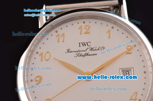 IWC Portofino Swiss ETA 2892 Automatic Steel Case with Gold Arabic Numeral Markers and White Dial - Click Image to Close
