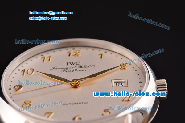 IWC Portofino Swiss ETA 2892 Automatic Steel Case with Gold Arabic Numeral Markers and White Dial - Click Image to Close