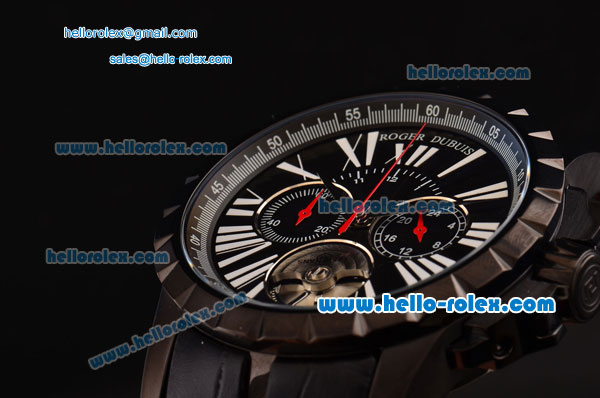 Roger Dubuis Excalibur Chronograph Miyota Quartz PVD Case with Black Dial and Black Leather Strap - Click Image to Close