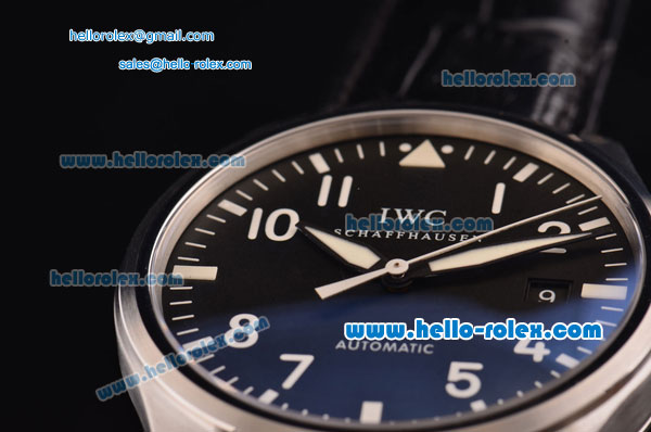 IWC Pilot's Mark XVI Swiss ETA 2892 Automatic Steel Case with Black Dial Numeral Markers and Black Leather Strap - Click Image to Close