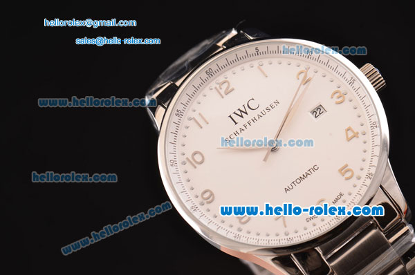 IWC Portuguese 2813 Automatic Steel Case with Silver Numeral Markers Stainless Steel Strap and White Dial - Click Image to Close