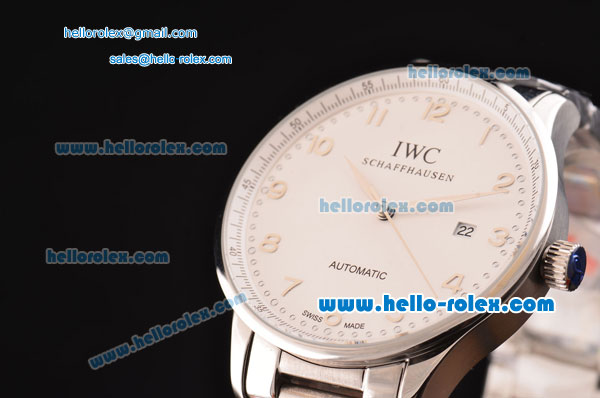 IWC Portuguese 2813 Automatic Steel Case with Silver Numeral Markers Stainless Steel Strap and White Dial - Click Image to Close