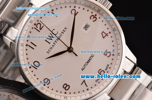 IWC Portuguese 2813 Automatic Steel Case with Numeral Markers White Dial and Stainless Steel Strap - Click Image to Close