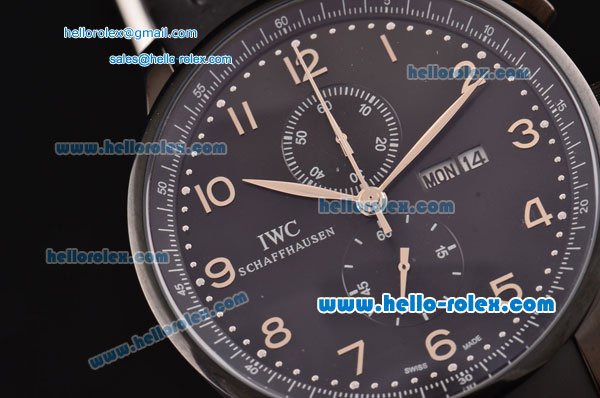 IWC Portuguese Chronograph Miyota OS10 Quartz PVD Case with Black Dial Black Rubber Strap and Numeral Markers - Click Image to Close