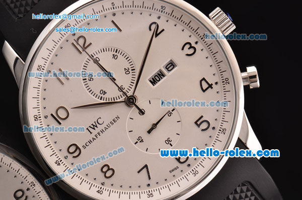 IWC Portuguese Chronograph Miyota OS10 Quartz Steel Case with White Dial and Black Rubber Strap - Click Image to Close