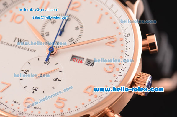 IWC Portuguese Chronograph Miyota OS10 Quartz Rose Gold Case with Black Rubber Strap White Dial and Numeral Markers - Click Image to Close
