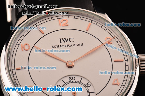 IWC Portuguese Vintage Asia 6497 Manual Winding Steel Case with White Dial and Rose Gold Stick/Arabic Numeral Markers - Click Image to Close