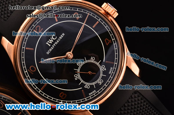 IWC Portuguese Vintage Asia 6497 Manual Winding Rose Gold Case with Black Dial and Stick/Numeral Markers - Click Image to Close