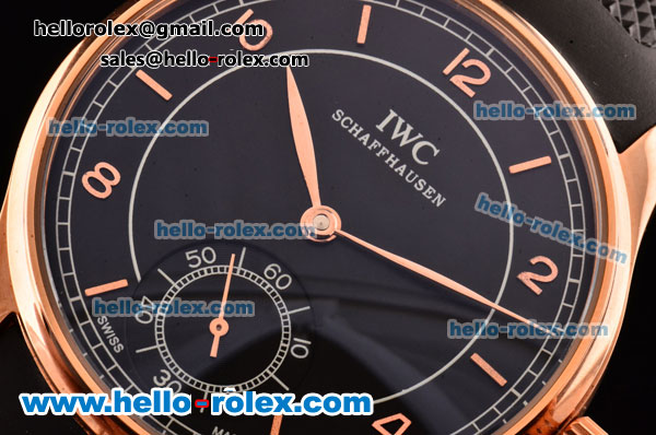 IWC Portuguese Vintage Asia 6497 Manual Winding Rose Gold Case with Black Dial and Stick/Numeral Markers - Click Image to Close