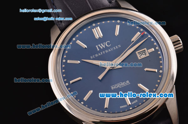 IWC Ingenieur Vintage Swiss ETA 2892 Automatic Steel Case with Stick Markers and Blue Dial - Click Image to Close