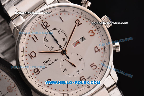 IWC Portuguese Chrono Japanese Miyota OS10 Quartz Stainless Steel Case with Stainless Steel Strap and White Dial - Click Image to Close