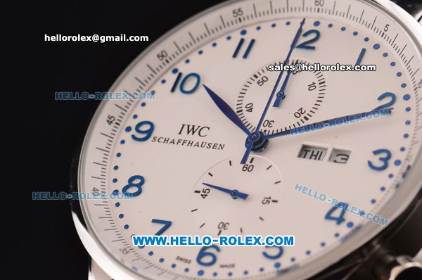 IWC Portuguese Chrono Japanese Miyota OS10 Quartz Stainless Steel Case Numeral Markers with Stainless Steel Strap and White Dial - Click Image to Close