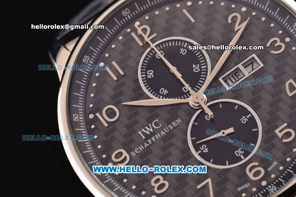 IWC Portuguese Chrono Japanese Miyota OS10 Quartz Stainless Steel Case Numeral Markers with Stainless Steel Strap and Black Dial - Click Image to Close