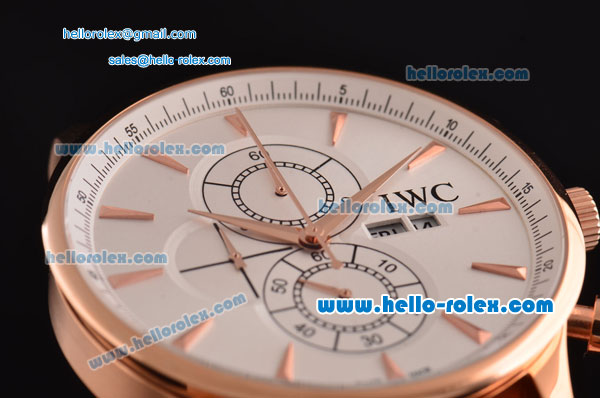 IWC Portuguese Chrono Japanese Miyota OS10 Quartz Rose Gold Case with Brown Leather Strap and White Dial Stick Markers - Click Image to Close