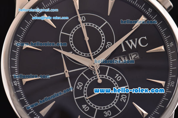 IWC Portuguese Chrono Japanese Miyota OS10 Quartz Stainless Steel Case Stick Markers with Black Rubber Strap and Black Dial - Click Image to Close