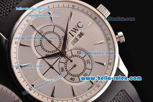 IWC Portuguese Chrono Japanese Miyota OS10 Quartz Stainless Steel Case Stick Markers with Black Rubber Strap and White Dial - Click Image to Close