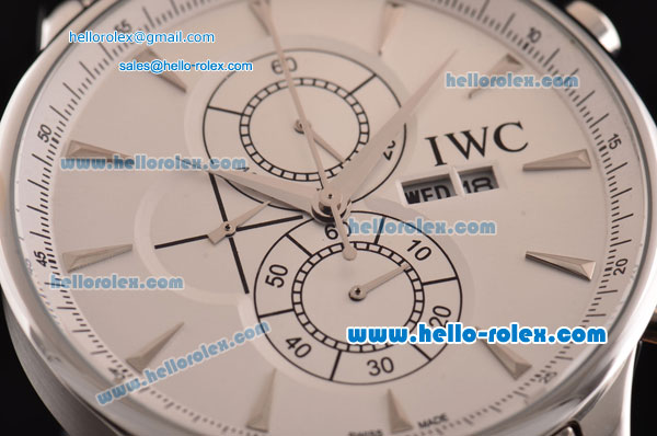 IWC Portuguese Chrono Japanese Miyota OS10 Quartz Steel Steel Case Stick Markers with Stainless Steel Strap and White Dial - Click Image to Close
