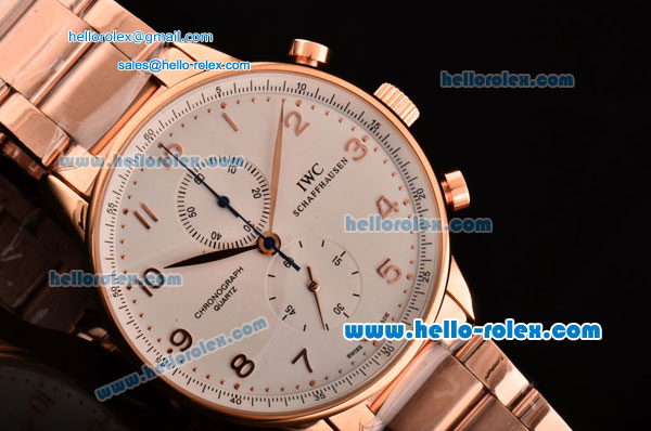 IWC Portuguese Chrono Miyota OS10 Quartz Rose Gold Case/Strap with White Dial and Arabic Numeral Markers - Click Image to Close