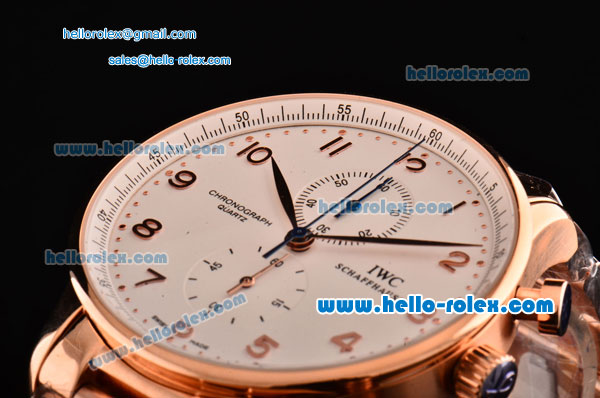 IWC Portuguese Chrono Miyota OS10 Quartz Rose Gold Case/Strap with White Dial and Arabic Numeral Markers - Click Image to Close
