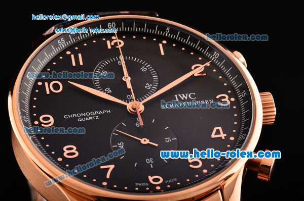 IWC Portuguese Chrono Miyota OS10 Quartz Rose Gold Case/Strap with Black Dial and Arabic Numeral Markers - Click Image to Close