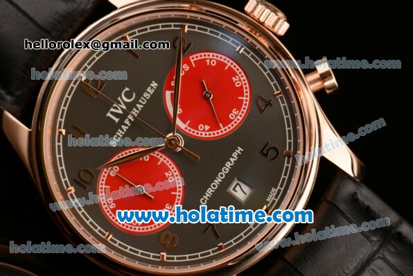 IWC Portuguese Chrono Miyota OS20 Quartz Rose Gold Case with Grey Dial Numeral Markers and Black Leather Bracelet - Click Image to Close