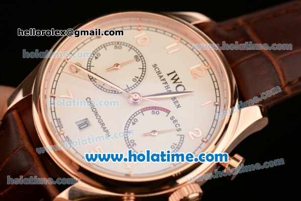 IWC Portuguese Chrono Miyota OS20 Quartz Rose Gold Case with White Dial Numeral Markers and Brown Leather Bracelet - Click Image to Close