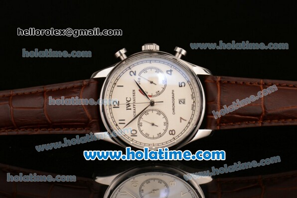 IWC Portuguese Chrono Miyota OS20 Quartz Steel Case with Brown Leather Bracelet White Dial and Silver Markers - Click Image to Close