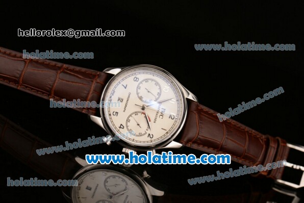 IWC Portuguese Chrono Miyota OS20 Quartz Steel Case with Brown Leather Bracelet White Dial and Silver Markers - Click Image to Close