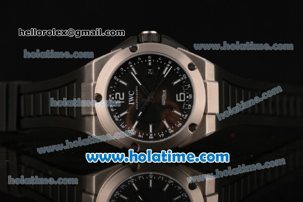 IWC Ingenieur Dual Time Swiss Valjoux 7750 Automatic Titanium Case with Black Dial and White Stick/Numeral Markers 1:1 Original - Click Image to Close