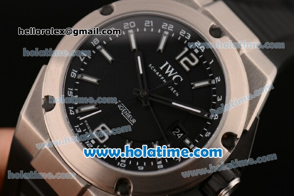 IWC Ingenieur Dual Time Swiss Valjoux 7750 Automatic Titanium Case with Black Dial and White Stick/Numeral Markers 1:1 Original - Click Image to Close