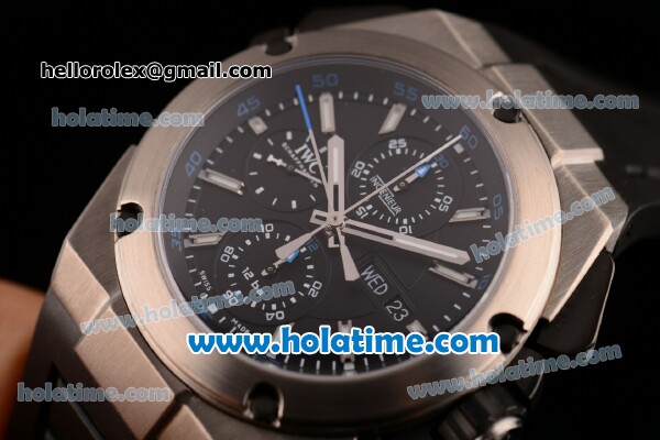 IWC Ingenieur Chrono Swiss Valjoux 7750 Automatic Titanium Case with Black Dial Black Rubber Strap and White Stick Markers - 1:1 Original (K) - Click Image to Close