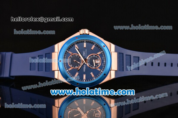 IWC Ingenieur Asia ST Automatic Rose Gold Case with Blue Rubber Bracelet Blue Dial and Stick Markers - Click Image to Close