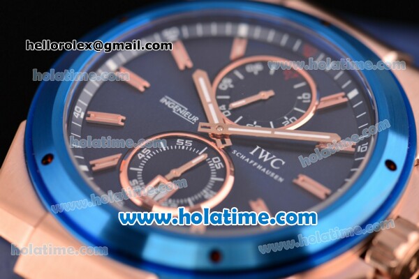 IWC Ingenieur Asia ST Automatic Rose Gold Case with Blue Rubber Bracelet Blue Dial and Stick Markers - Click Image to Close