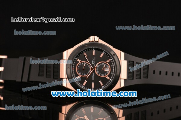 IWC Ingenieur Asia ST Automatic Rose Gold Case with Black Rubber Strap Black Dial and PVD Bezel - Click Image to Close