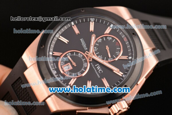 IWC Ingenieur Asia ST Automatic Rose Gold Case with Black Rubber Strap Black Dial and PVD Bezel - Click Image to Close