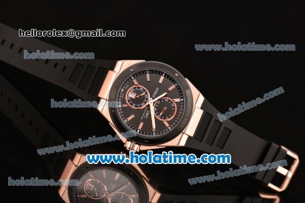 IWC Ingenieur Asia ST Automatic Rose Gold Case with Black Rubber Strap Black Dial and PVD Bezel - Click Image to Close