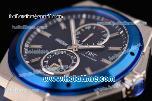 IWC Ingenieur Asia ST Automatic Steel Case with Blue Rubber Strap Stick Markers and Blue Dial - Click Image to Close
