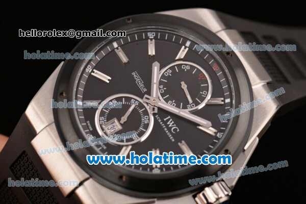 IWC Ingenieur Asia ST Automatic Steel Case with Black Rubber Strap PVD Bezel and Black Dial - Click Image to Close