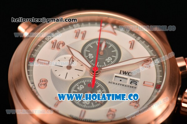 IWC Pilot's Watch Spitfire Chrono Miyota Quartz Rose Gold Case with Brown Leather Strap White Dial and Arabic Numeral Markers - Click Image to Close