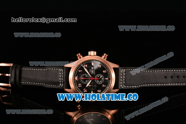 IWC Pilot's Watch Spitfire Chrono Miyota Quartz Rose Gold Case with Black Leather Strap Black Dial and Arabic Numeral Markers - Click Image to Close