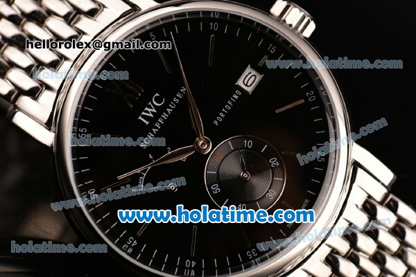 IWC Portofino Eight Days Miyota Quartz Full Steel with Black Dial and Silver Stick Markers - Click Image to Close