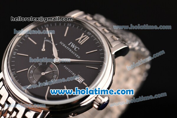 IWC Portofino Eight Days Miyota Quartz Full Steel with Black Dial and Silver Stick Markers - Click Image to Close