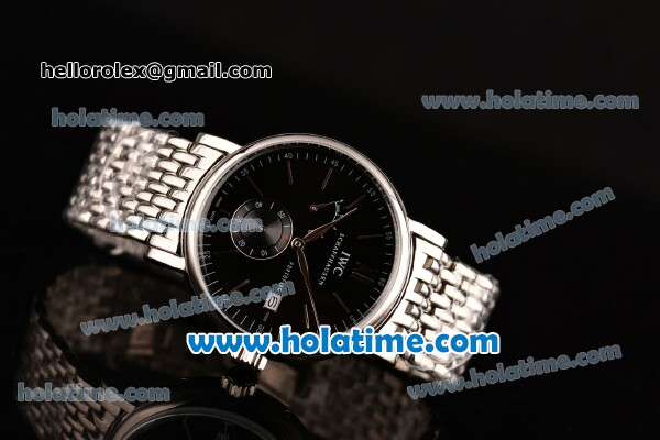 IWC Portofino Eight Days Miyota Quartz Full Steel with Black Dial and Silver Stick Markers - Click Image to Close