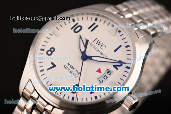 IWC Pilots Mark XVII Asia 2813 Automatic Full Steel with White Dial and Black Arabic Numeral Markers - Click Image to Close